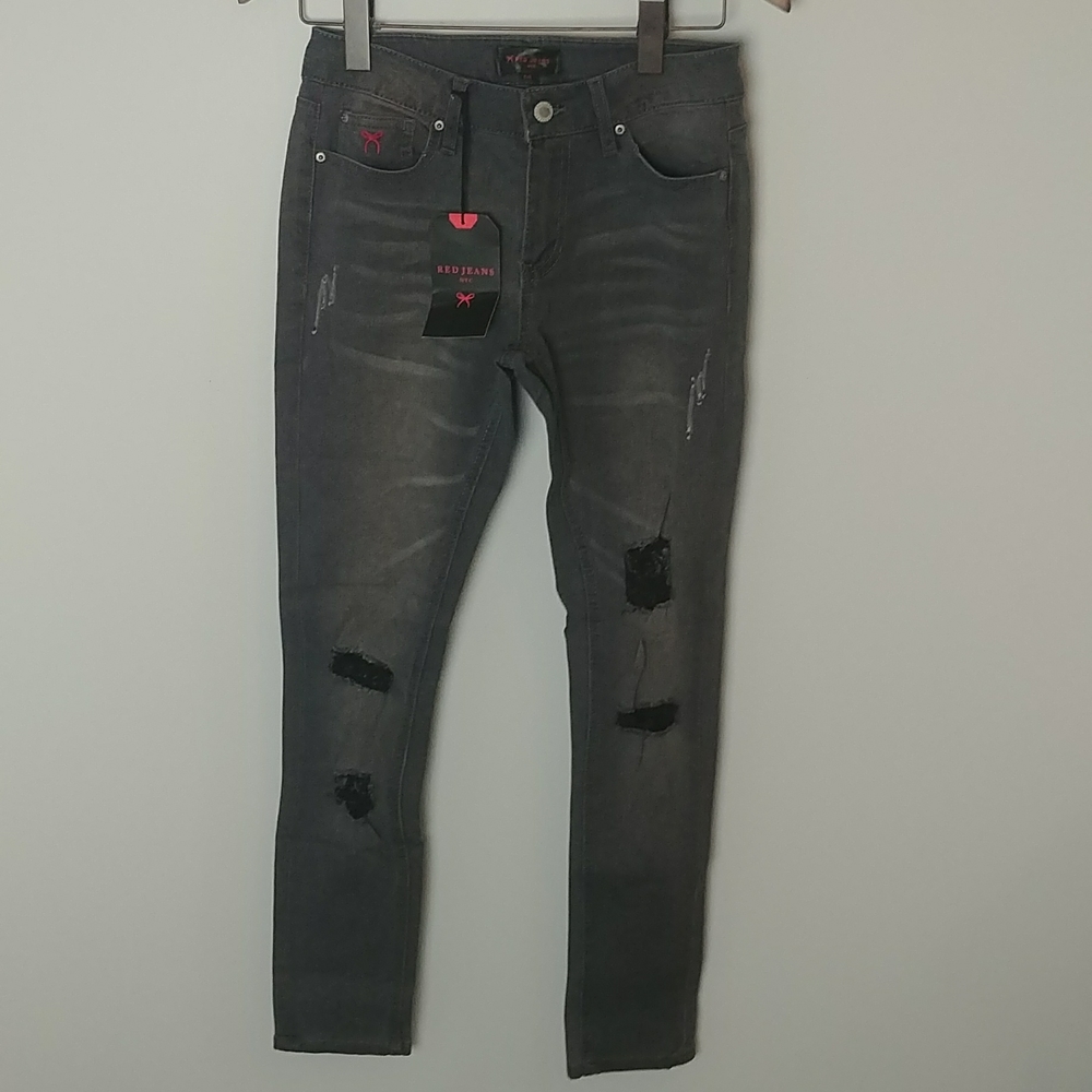 Brand New Red Jeans NYC Skinny Gray Distressed Jeans Regular Rise